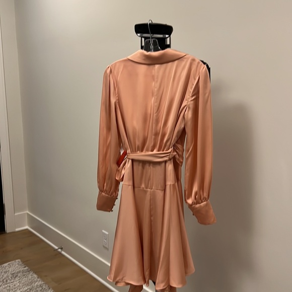 Mac Duggal Short Wrap Dress in Salmon - Picture 3 of 4